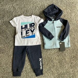 NEW! HURLEY 3-PIECE SET: SWEATPANTS, T-SHIRT, & ZIP-UP JACKET. BOYS.‎ SIZE 12M.
